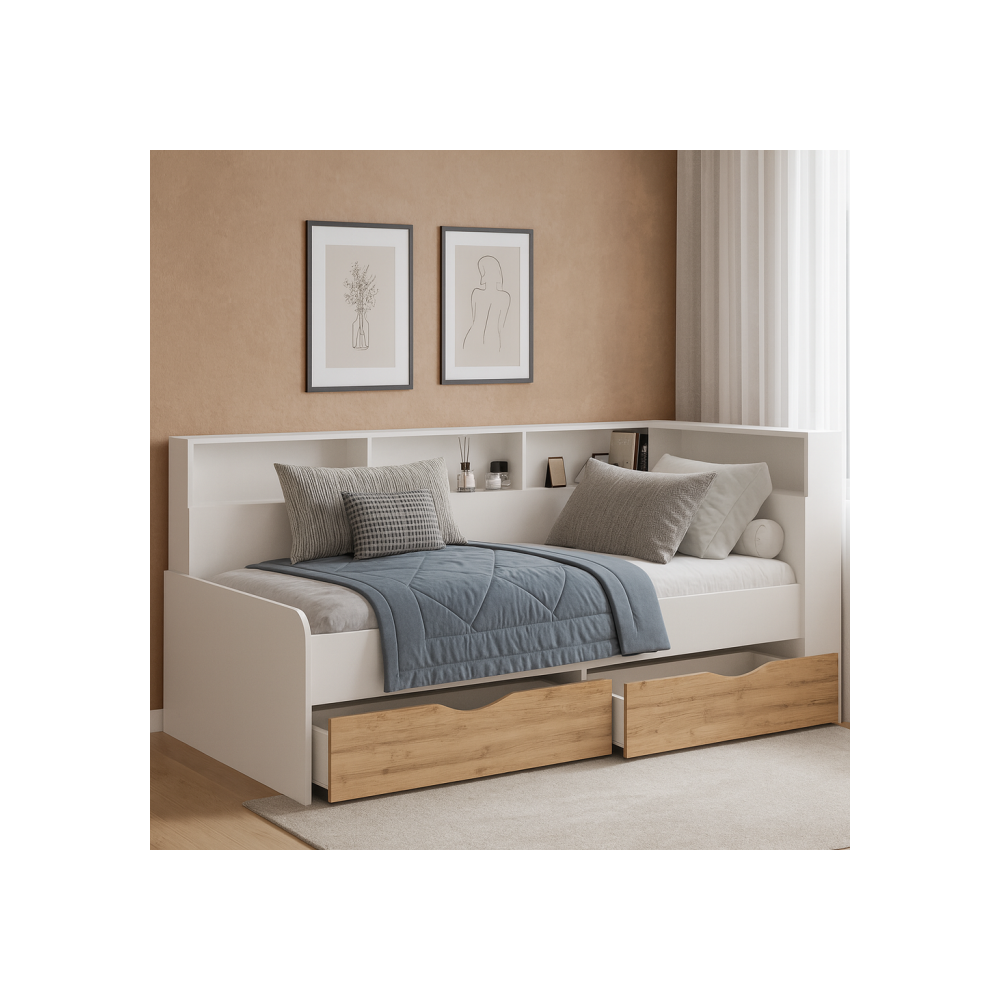 Кровать Амер 190х80 белый / дуб вотан Кровать Амер 190х80 белый / дуб вотан