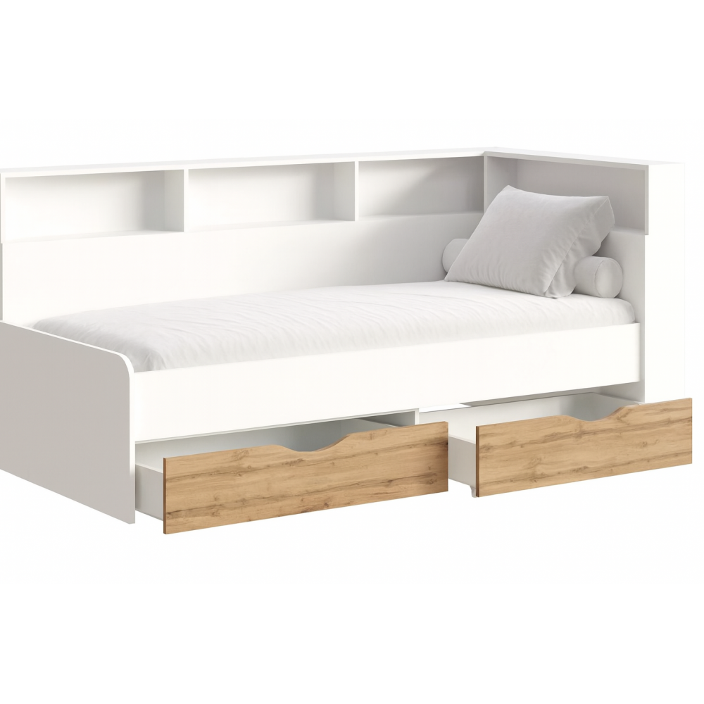 Кровать Амер 190х80 белый / дуб вотан Кровать Амер 190х80 белый / дуб вотан