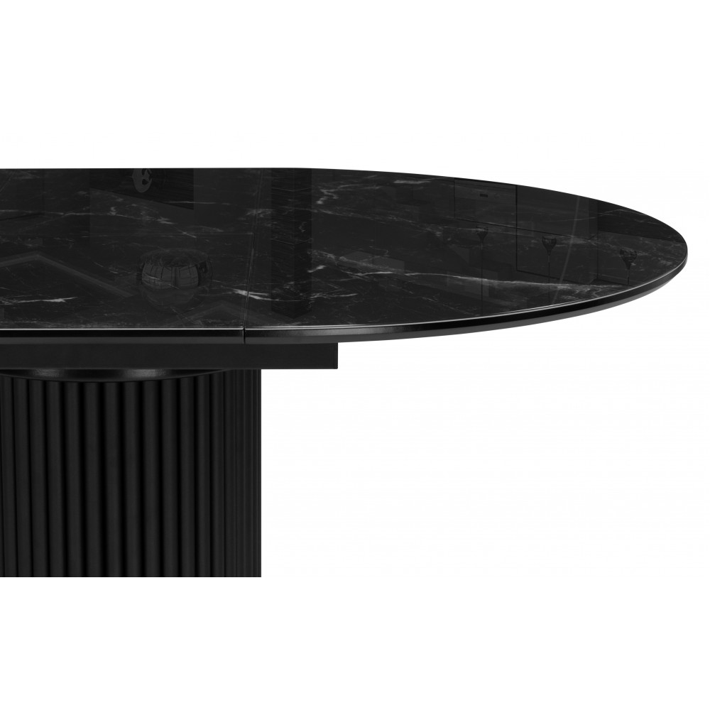 Стол стеклянный Фостер 120(160)х120х76 черный мрамор / черная шагрень / черный Стол стеклянный Фостер 120(160)х120х76 черный мрамор / черная шагрень / черный