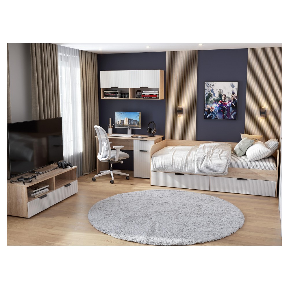 Кровать Стокгольм КРД03-90 90х200 дуб сонома / line софт пломбир Кровать Стокгольм КРД03-90 90х200 дуб сонома / line софт пломбир