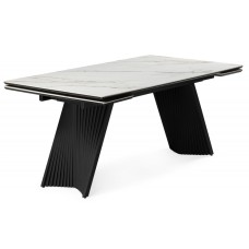 Керамический стол Вейв 160(220)х89 белый с прожилками gilt white / черный
