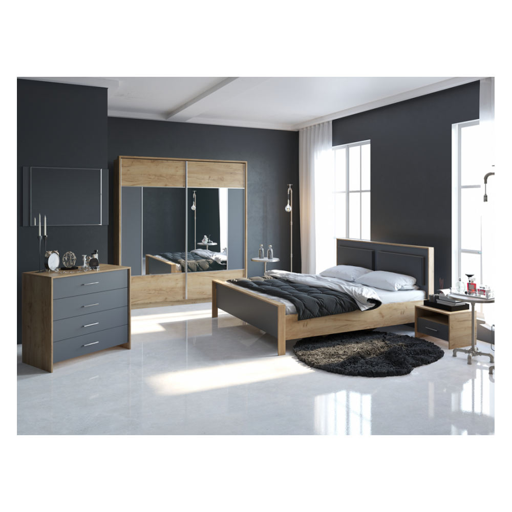 Кровать Тхан 180х200 дуб крафт золотой / антрацит Кровать Тхан 180х200 дуб крафт золотой / антрацит