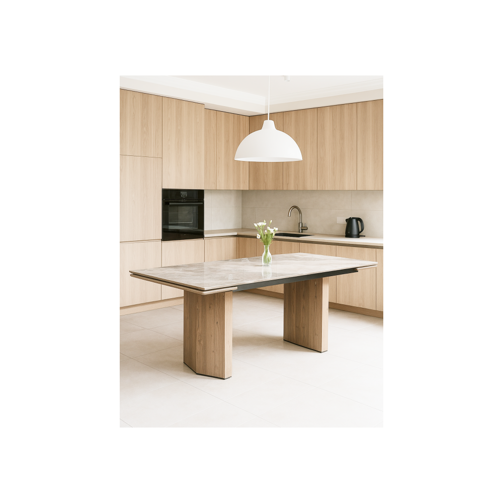 Керамический стол Монерон 200x100 brecha crema elegance / дуб монтана Керамический стол Монерон 200x100 brecha crema elegance / дуб монтана