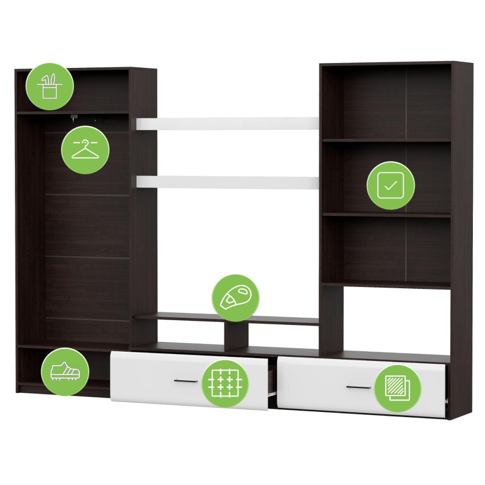 Готовая гостиная Jimenez дуб венге / белый глянец Готовая гостиная Jimenez дуб венге / белый глянец