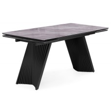 Стол стеклянный Вейв 140(200)х80 кристл серый мрамор / черный