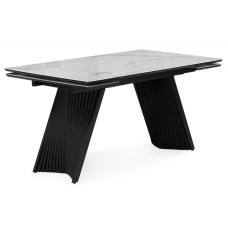 Стол стеклянный Вейв 140(200)х80 кристл белый мрамор / черный