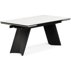 Керамический стол Вейв 160(220)х89х75 белый мрамор snow white / черный