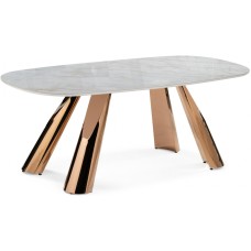 Керамический стол Танго 200х90 белый мрамор carla larkin / розовое золото