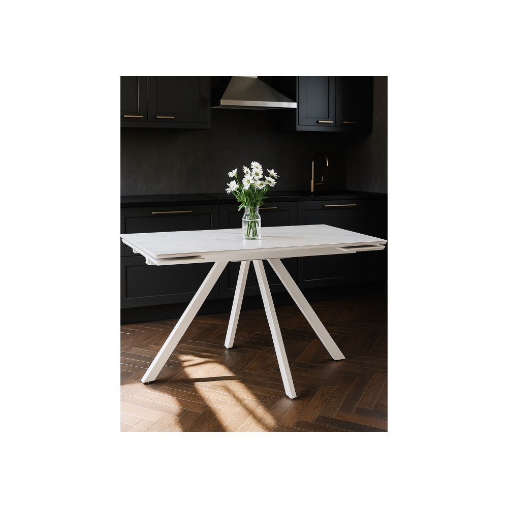 Керамический стол Вилли 140 (200) х 80 белый мрамор alpin white / snow white / белый Керамический стол Вилли 140 (200) х 80 белый мрамор alpin white / snow white / белый