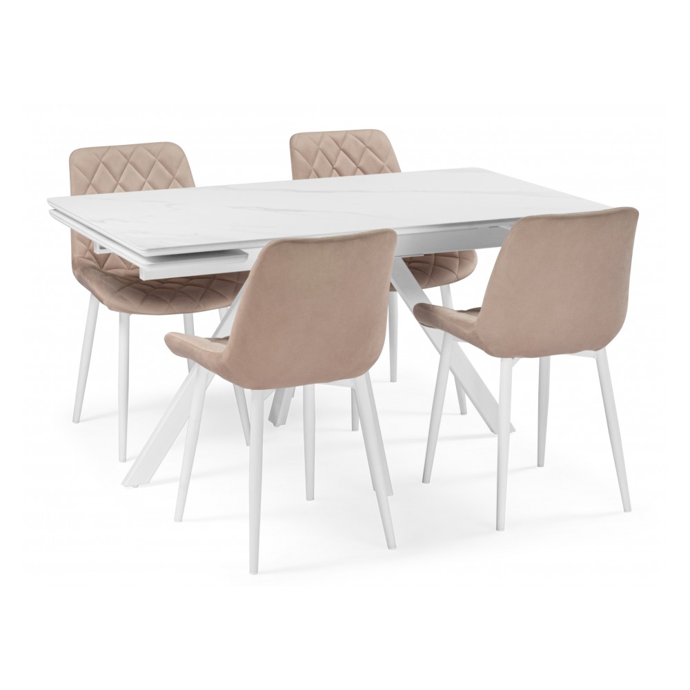 Керамический стол Вилли 140 (200) х 80 белый мрамор alpin white / snow white / белый Керамический стол Вилли 140 (200) х 80 белый мрамор alpin white / snow white / белый