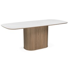 Керамический стол Эллипсо 200х90 snow white / дуб американский