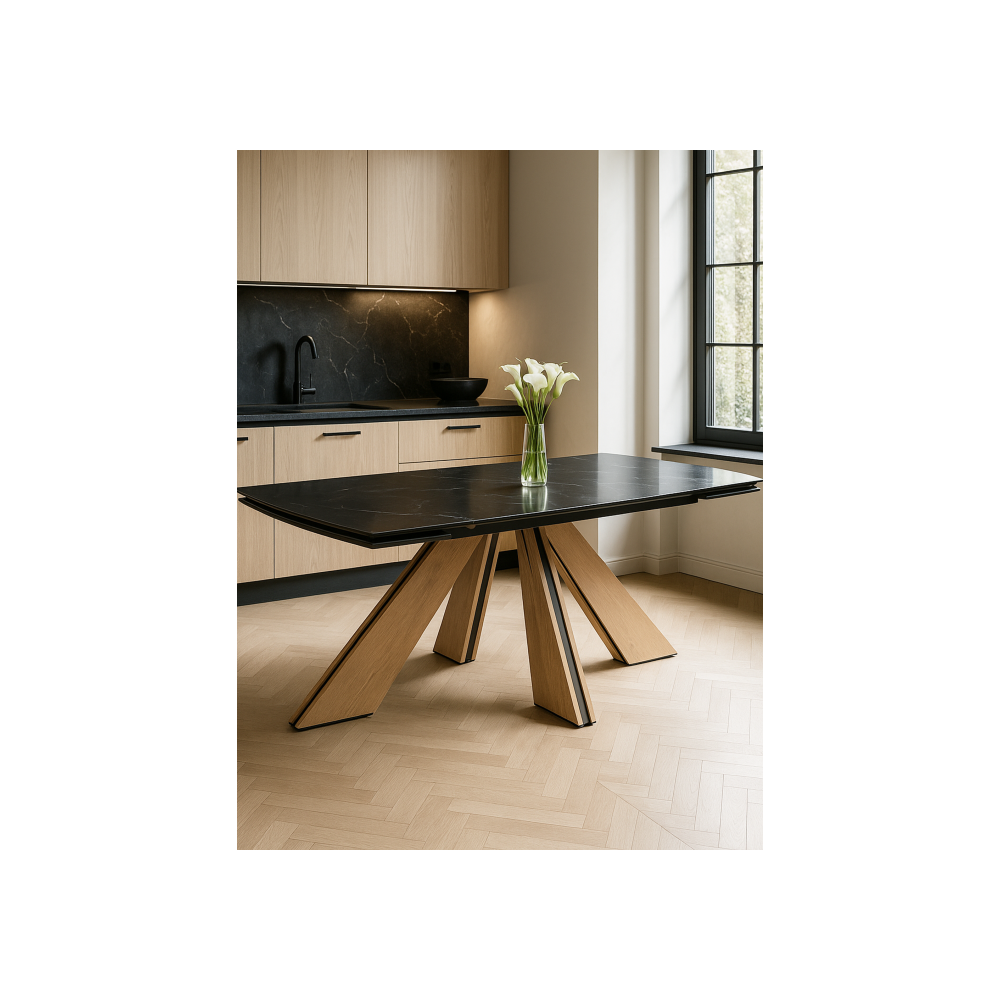 Керамический стол Шаннон 180(240)х90х79 черный мрамор / дуб монтана Керамический стол Шаннон 180(240)х90х79 черный мрамор / дуб монтана