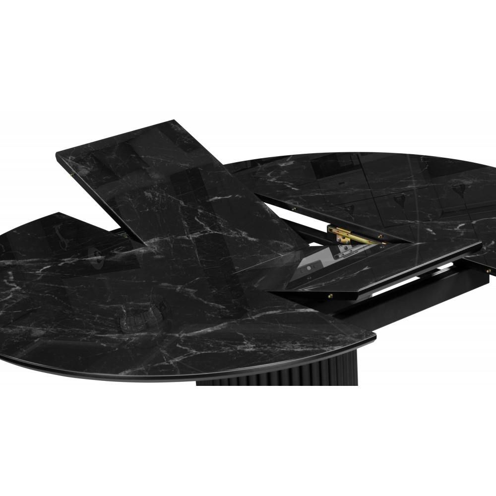 Стол стеклянный Фостер 120(160)х120х76 черный мрамор / черная шагрень / черный Стол стеклянный Фостер 120(160)х120х76 черный мрамор / черная шагрень / черный