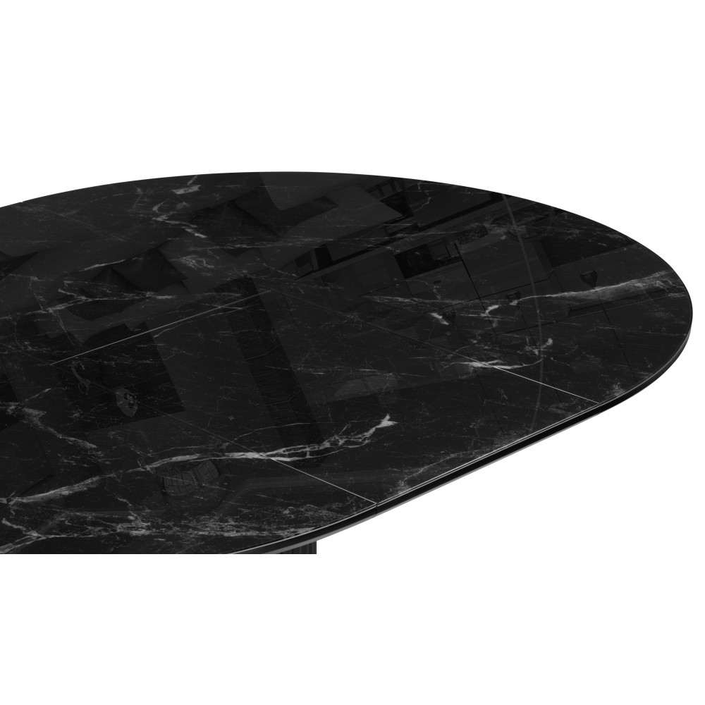 Стол стеклянный Фостер 120(160)х120х76 черный мрамор / черная шагрень / черный Стол стеклянный Фостер 120(160)х120х76 черный мрамор / черная шагрень / черный