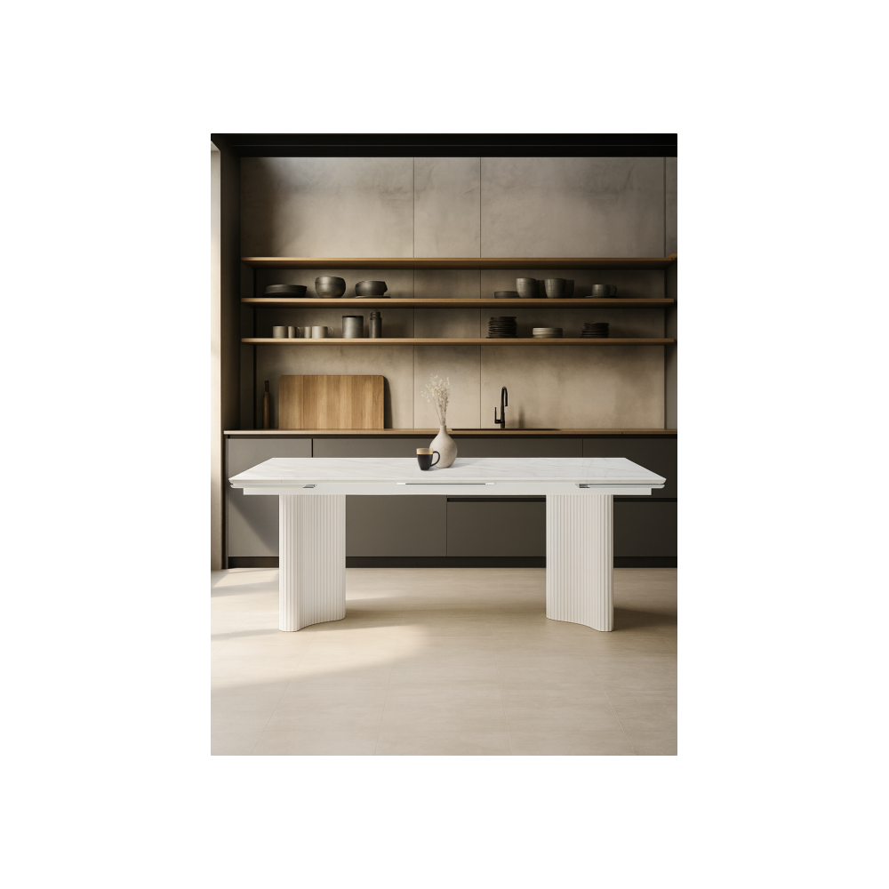 Стол стеклянный Мален 240x110 белый мрамор / белый Стол стеклянный Мален 240x110 белый мрамор / белый