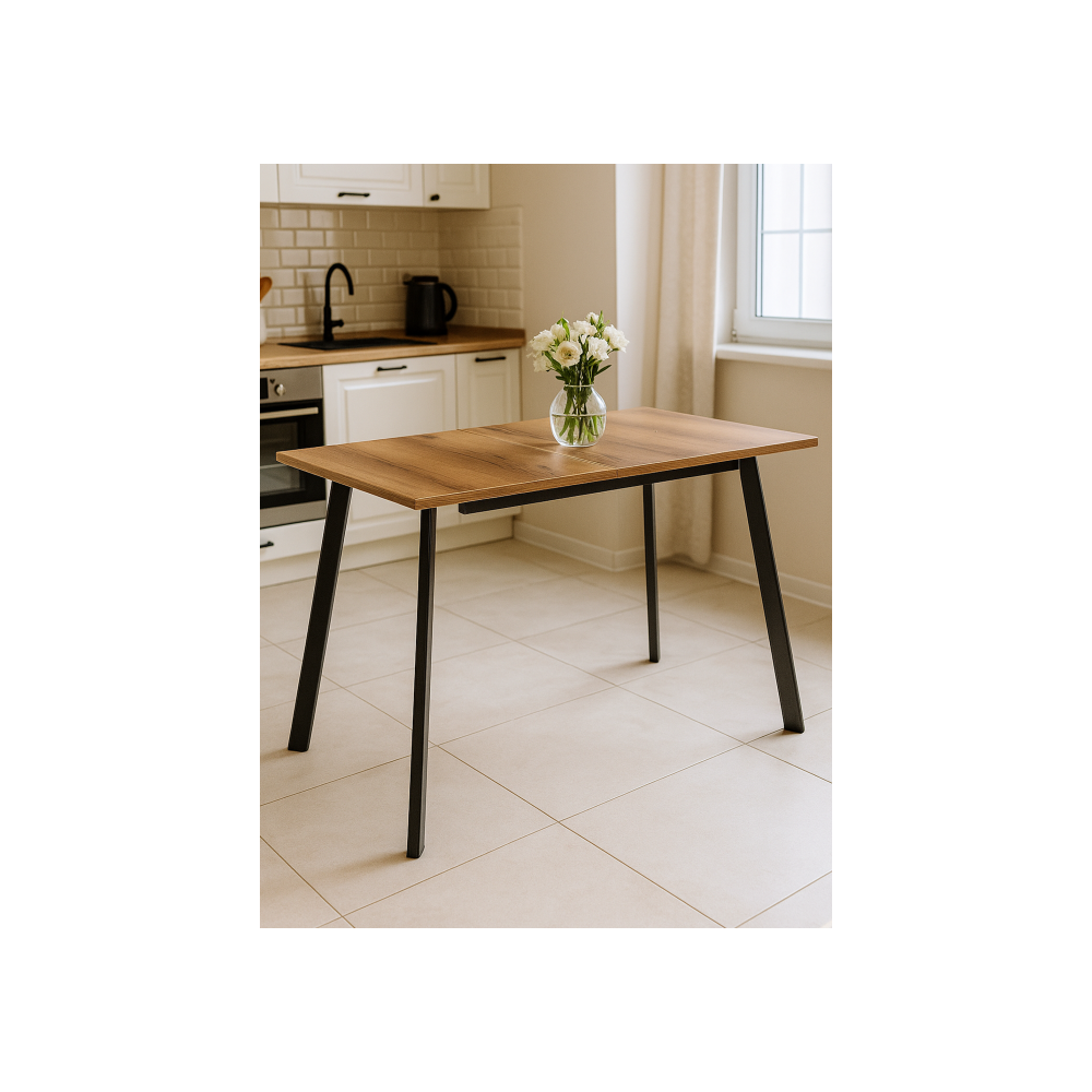 Стол деревянный Колон Лофт 120(160)х75 черный матовый / дуб крафт табачный Стол деревянный Колон Лофт 120(160)х75 черный матовый / дуб крафт табачный