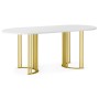 Стол деревянный Хьюго О 180 х 90 белая шагрень пленка / золотые ноги