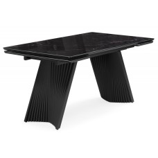 Стол стеклянный Вейв 140(200)х80 черный мрамор / черный