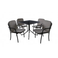 Набор мебели  Прованс (4 стула+стол 84х84см, каркас антрацит, подушки бежево-белая полоска) арт.с947