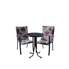 Набор мебели  Ницца Мини (2 стула+стол Ø60см, каркас черный, подушки красно-серые цветы) арт.с989Ч,
