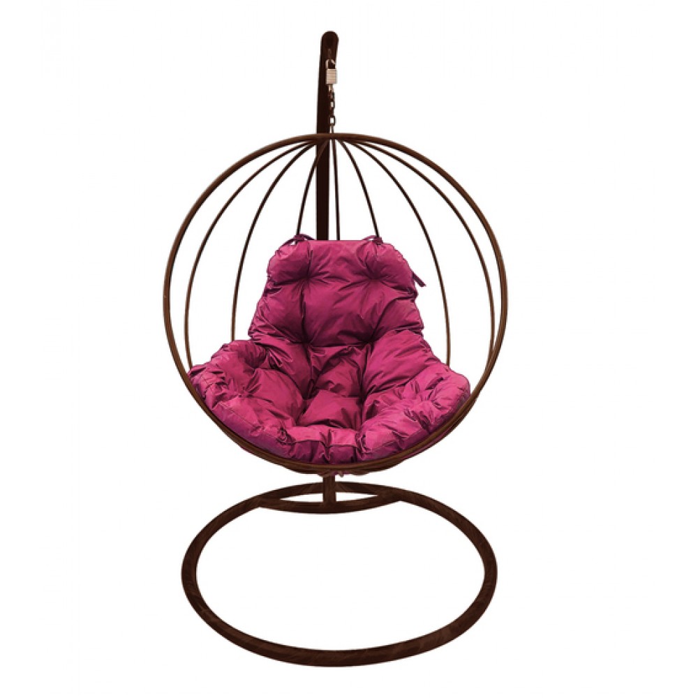 Подвесное кресло "Круглое", коричневое, цвет подушки: Бордовый