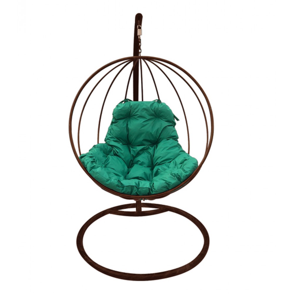 Подвесное кресло "Круглое", коричневое, цвет подушки: Зелёный