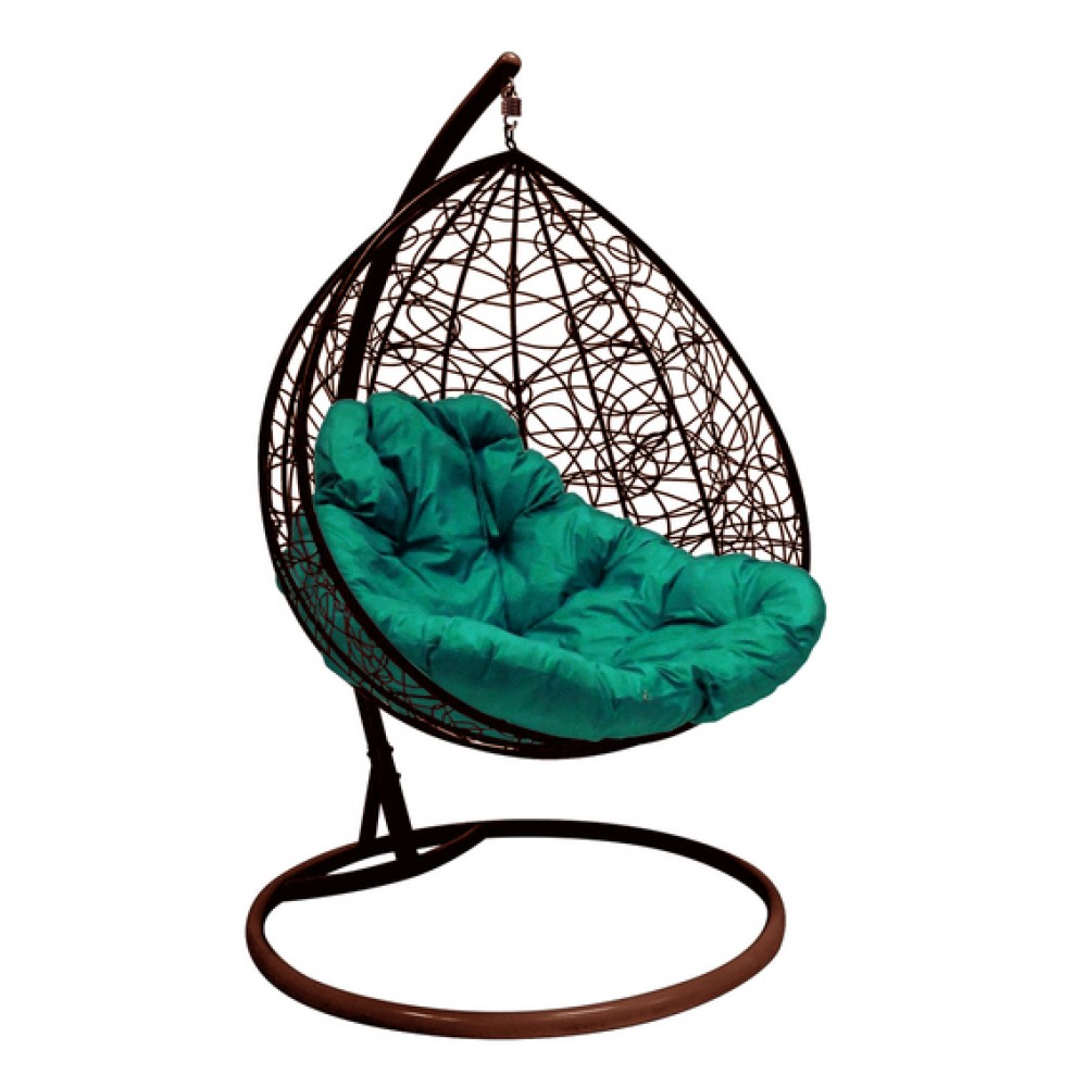 Подвесное кресло "Для двоих" Ротанг, коричневое, цвет подушки: Зелёный