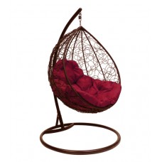 Подвесное кресло "Капля Ротанг", коричневое, цвет подушки: Бордовый