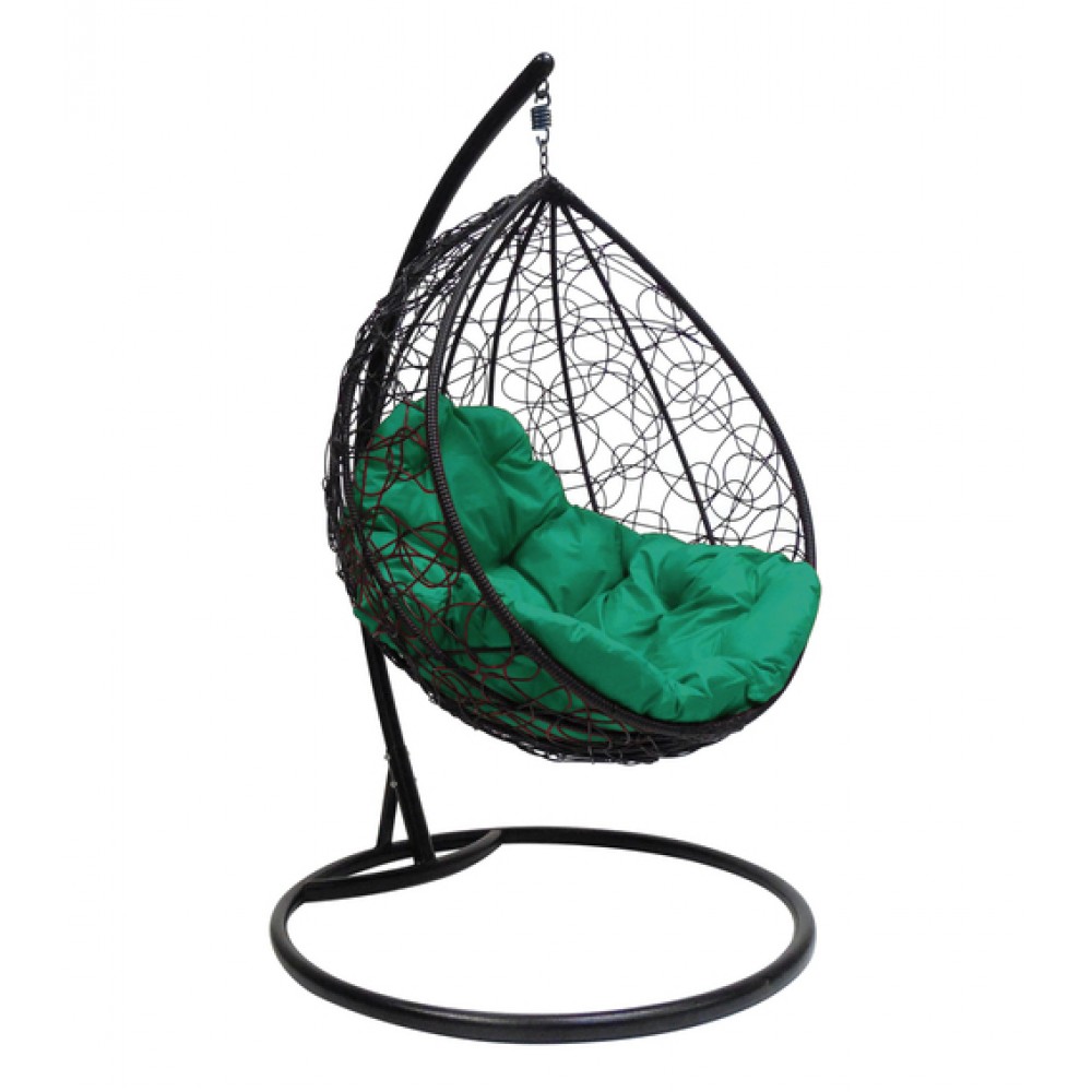 Подвесное кресло "Капля Ротанг", черное, цвет подушки: Зелёный