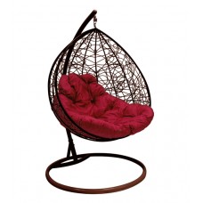 Подвесное кресло "Для двоих" Ротанг, коричневое, цвет подушки: Бордовый 