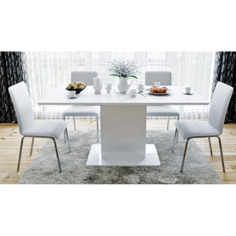 белый стол с серыми стульями