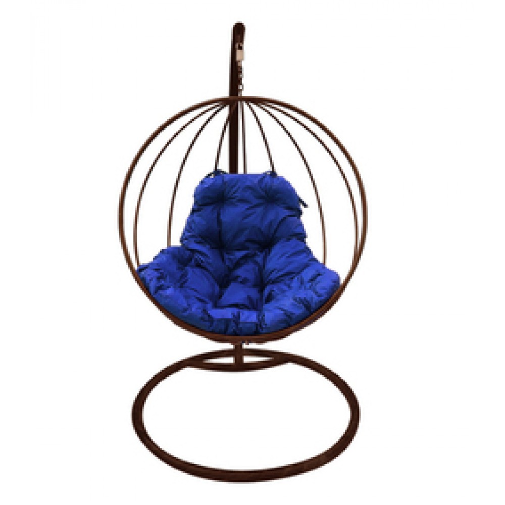 Подвесное кресло "Круглое", коричневое, цвет подушки: Синий