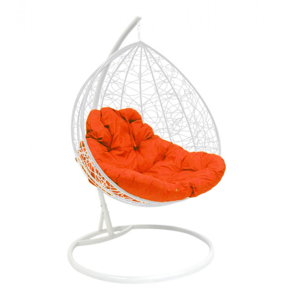 Подвесное кресло "Для двоих" Ротанг, белое, цвет подушки: Оранжевый