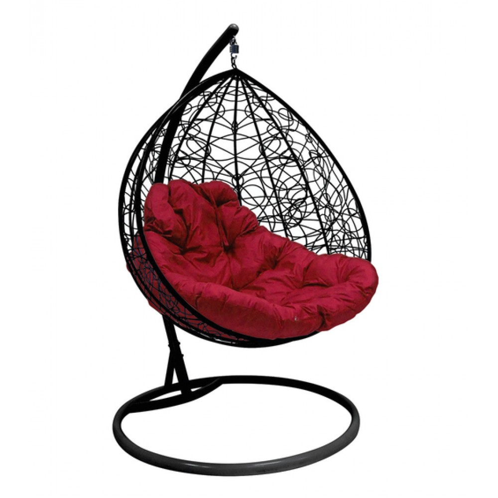 Подвесное кресло "Для двоих" Ротанг, черное, цвет подушки: Бордовый