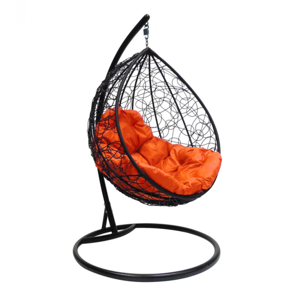 Подвесное кресло "Капля Ротанг", черное, цвет подушки: Оранжевый