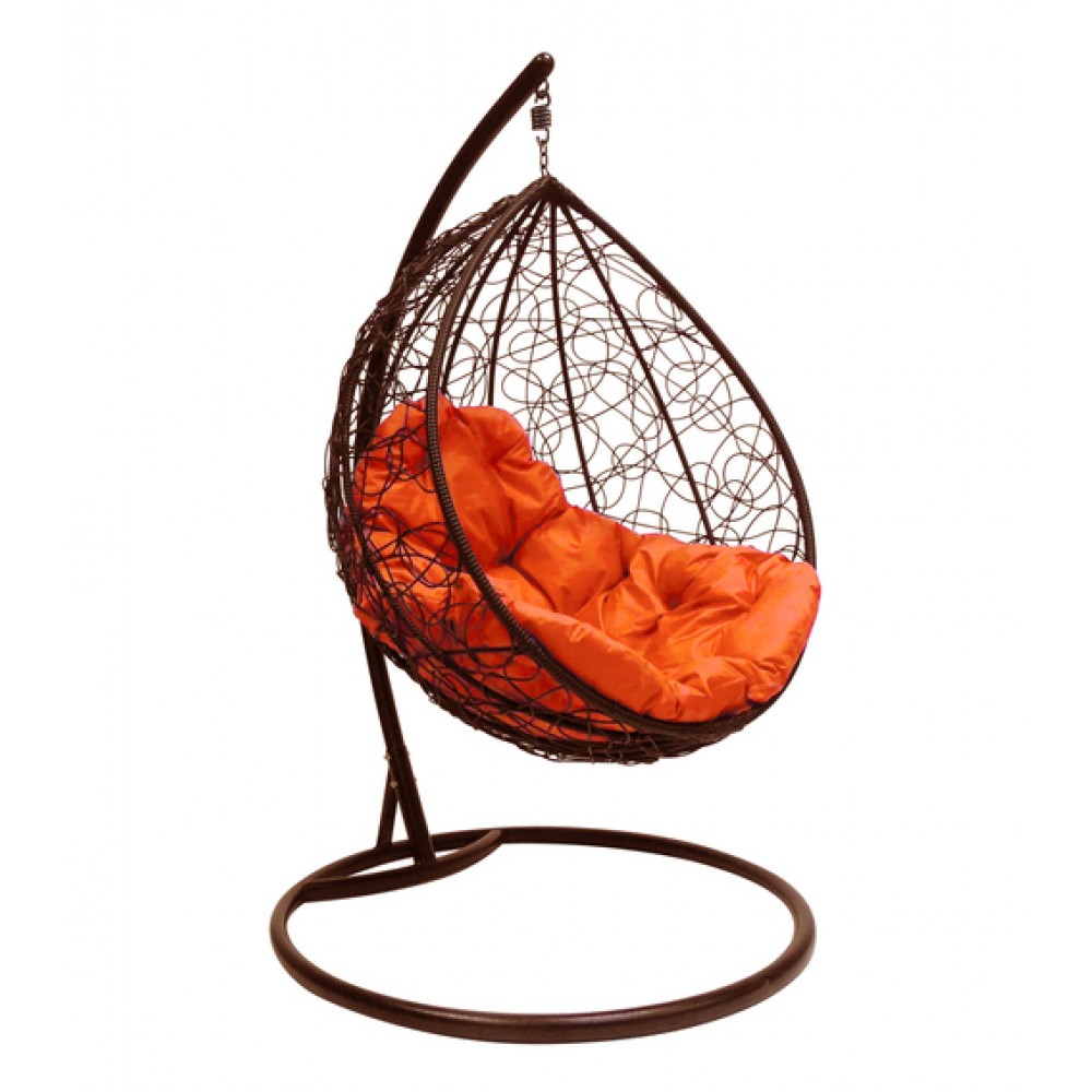 Подвесное кресло "Капля Ротанг", коричневое, цвет подушки: Оранжевый