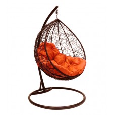 Подвесное кресло "Капля Ротанг", коричневое, цвет подушки: Оранжевый 