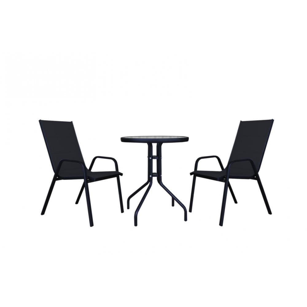Набор мебели  Сан-Ремо мини  (2 кресла+стол Ø60см, каркас черный, сиденья черные) Кита