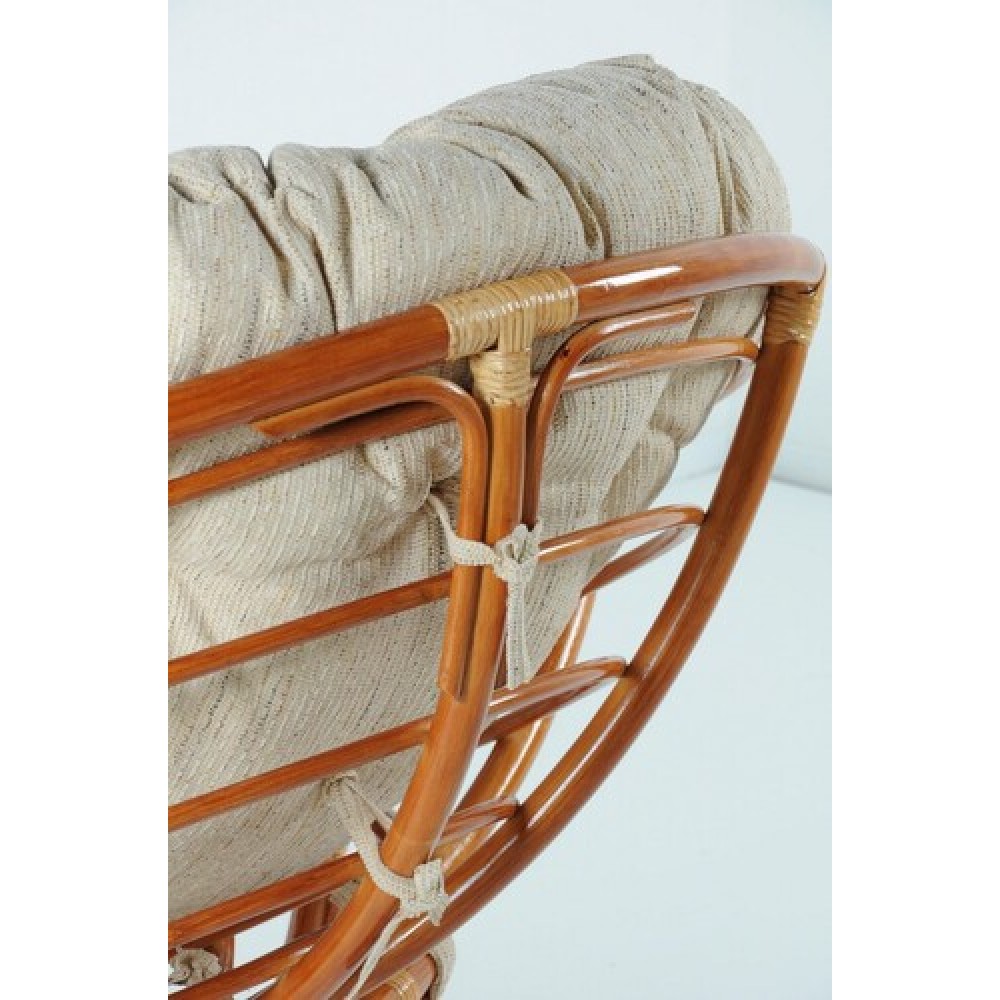 Кресло PAPASAN 23-01 из натурального ротанга, цвет: коньяк, с белой подушкой