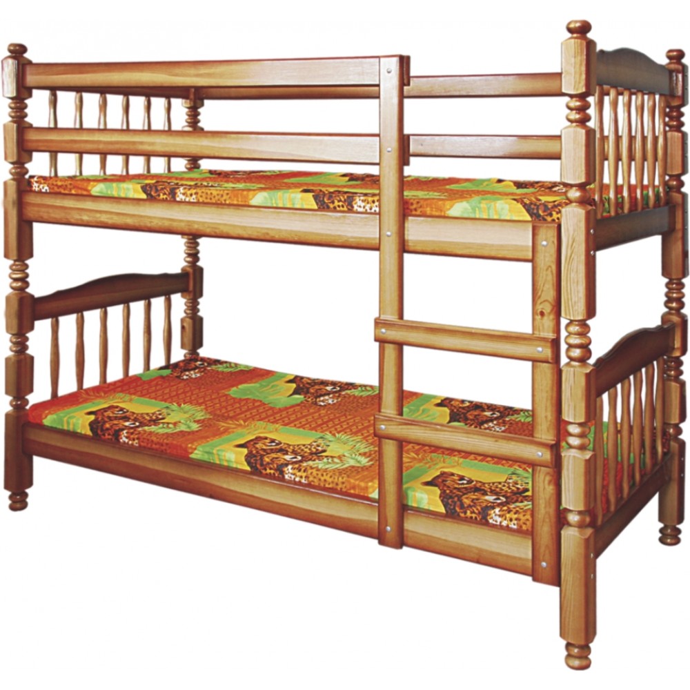 деревянная двухъярусная кровать с ламелями