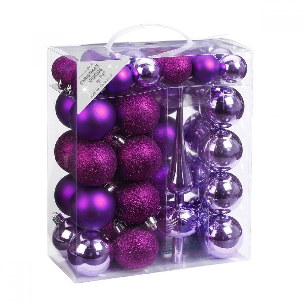 Набор ёлочных шаров с верхушкой пластик см фиолетовый микс шт в уп