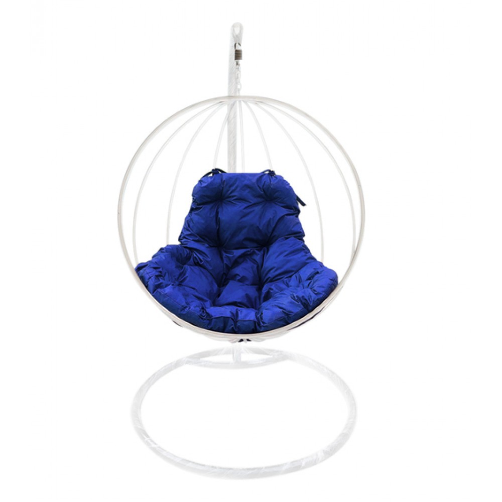 Подвесное кресло "Круглое", белое, цвет подушки: Синий