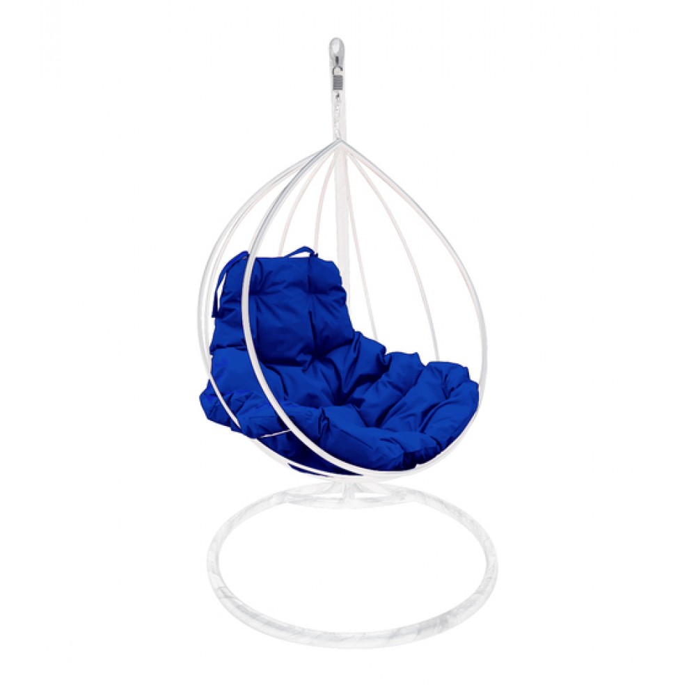 Подвесное кресло "Капля", белое, цвет подушки: Синий в Москве