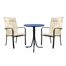Набор мебели  Ницца Мини (2 стула+стол Ø60см, каркас антрацит, подушки бежево-белая полоска) арт.с98