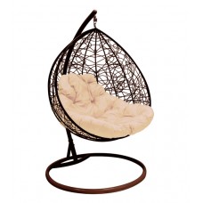 Подвесное кресло "Для двоих" Ротанг, коричневое, цвет подушки: Бежевый 