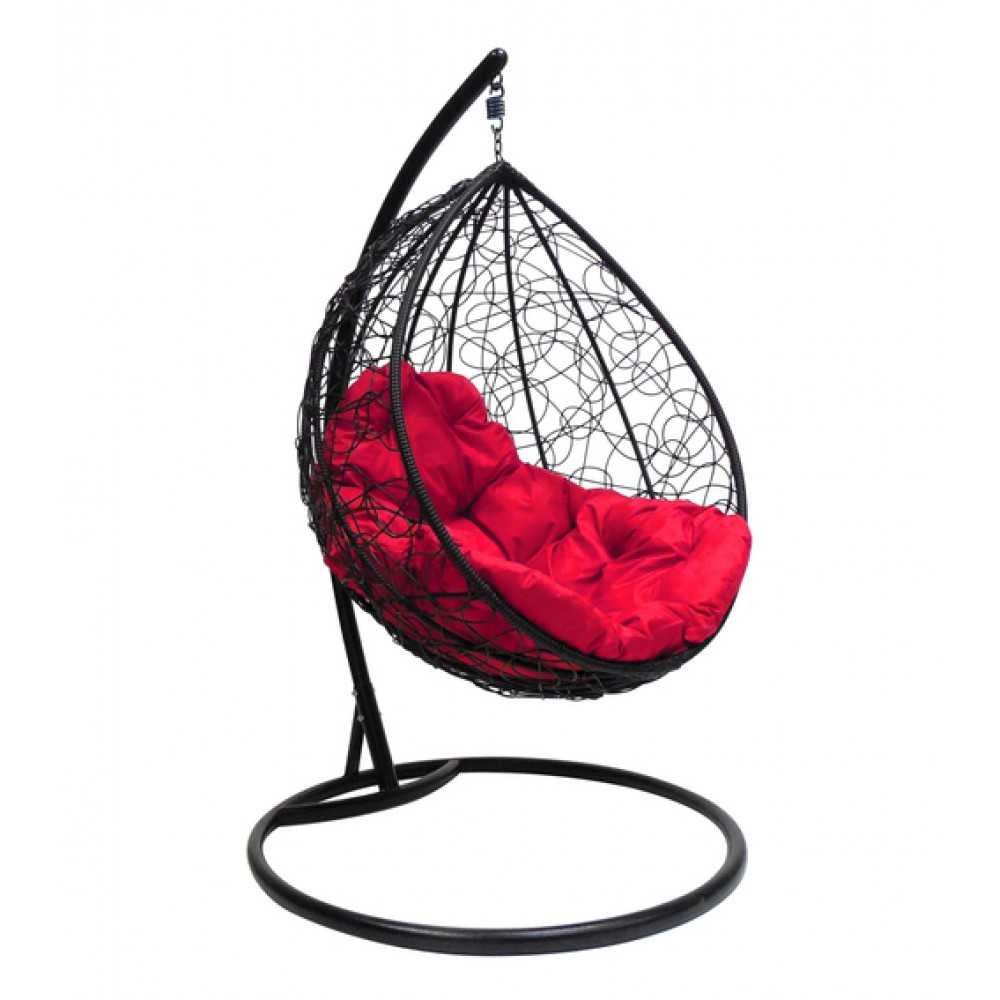 Подвесное кресло "Капля Ротанг", черное, цвет подушки: Малиновый