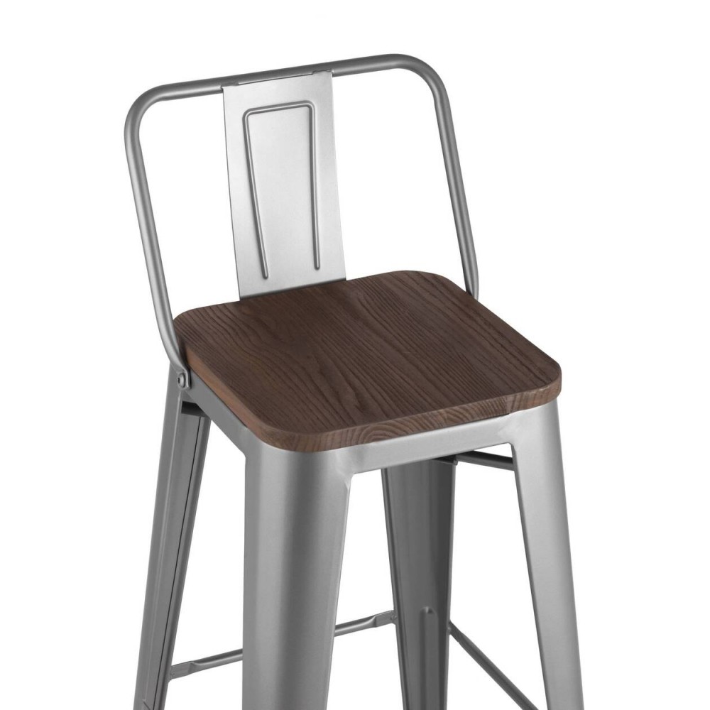 Stool Group Tolix Wood со спинкой серебристый матовый