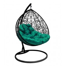 Подвесное кресло "Для двоих" Ротанг, черное, цвет подушки: Зелёный в Москве