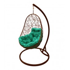 Кресло подвесное "Овал" с ротангом, коричневое, цвет подушки: Зелёный 
