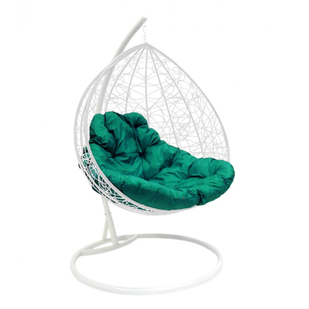 Подвесное кресло "Для двоих" Ротанг, белое, цвет подушки: Зелёный